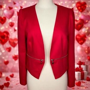 PHILOSOPHY REPUBLIC‎ CLOTHING SIZE 8 RED CORAL OPEN BLAZER PONTE KNIT JACKET GUC